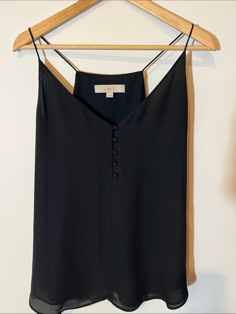 LOFT Black Button-Front Spaghetti Strap Cami